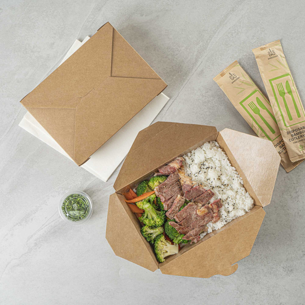 Bio Tek 49 oz Rectangle Kraft Paper #2 Bio Box Take Out Container - 8 1/2" x 6 1/4" x 2" - 200 count box
