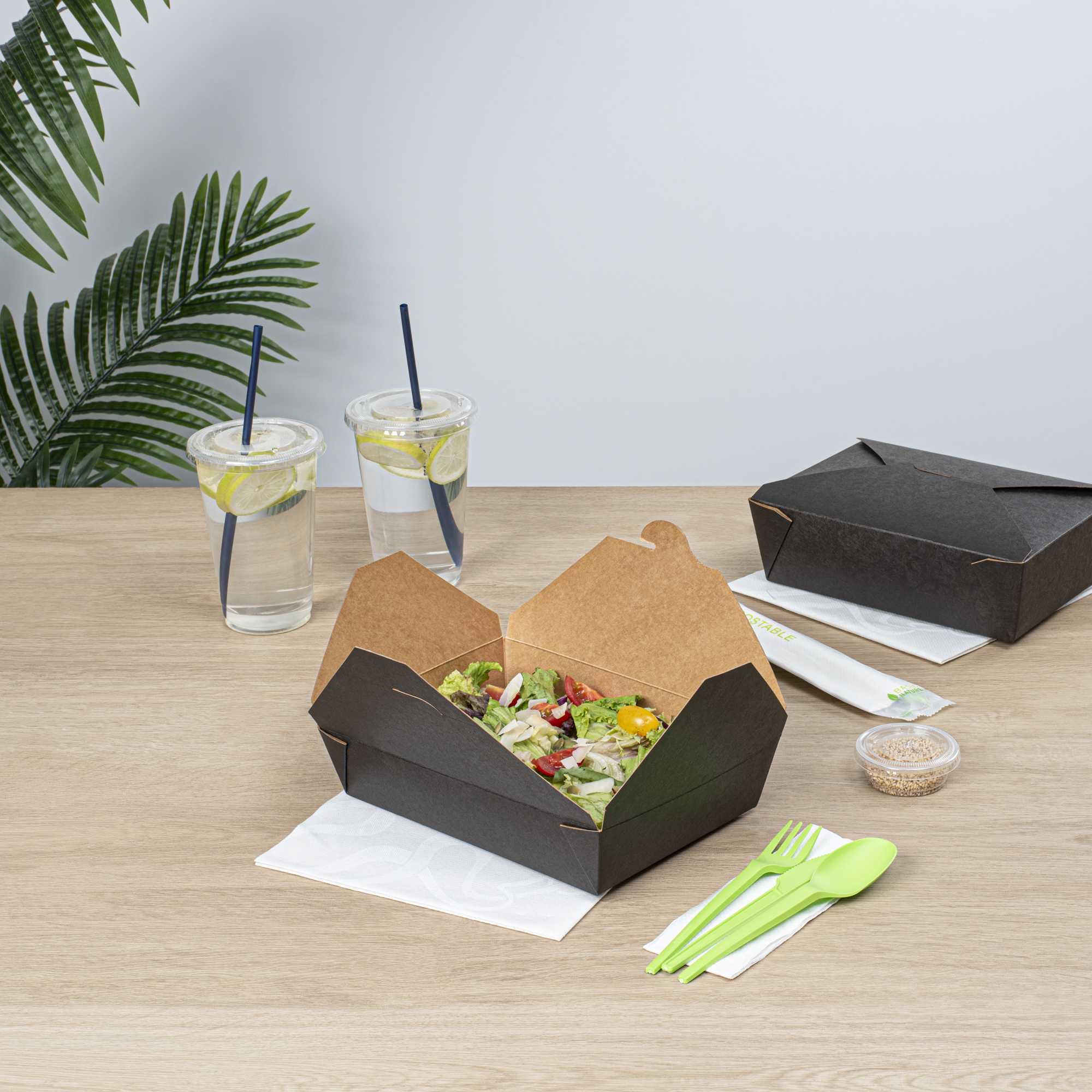 Bio Tek 49 oz Rectangle Black Paper #2 Bio Box Take Out Container - 8 1/2" x 6 1/4" x 2" - 200 count box