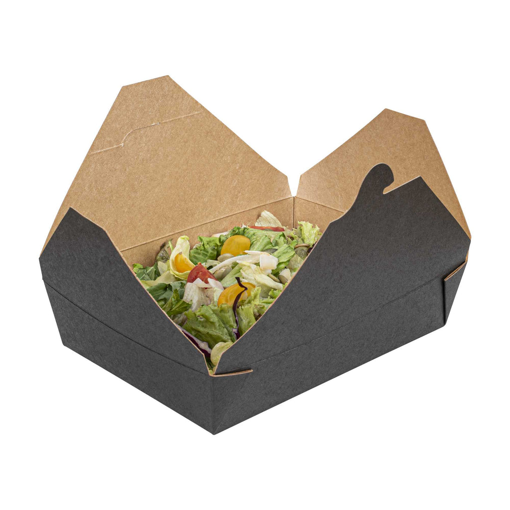 Bio Tek 49 oz Rectangle Black Paper #2 Bio Box Take Out Container - 8 1/2" x 6 1/4" x 2" - 50 count box