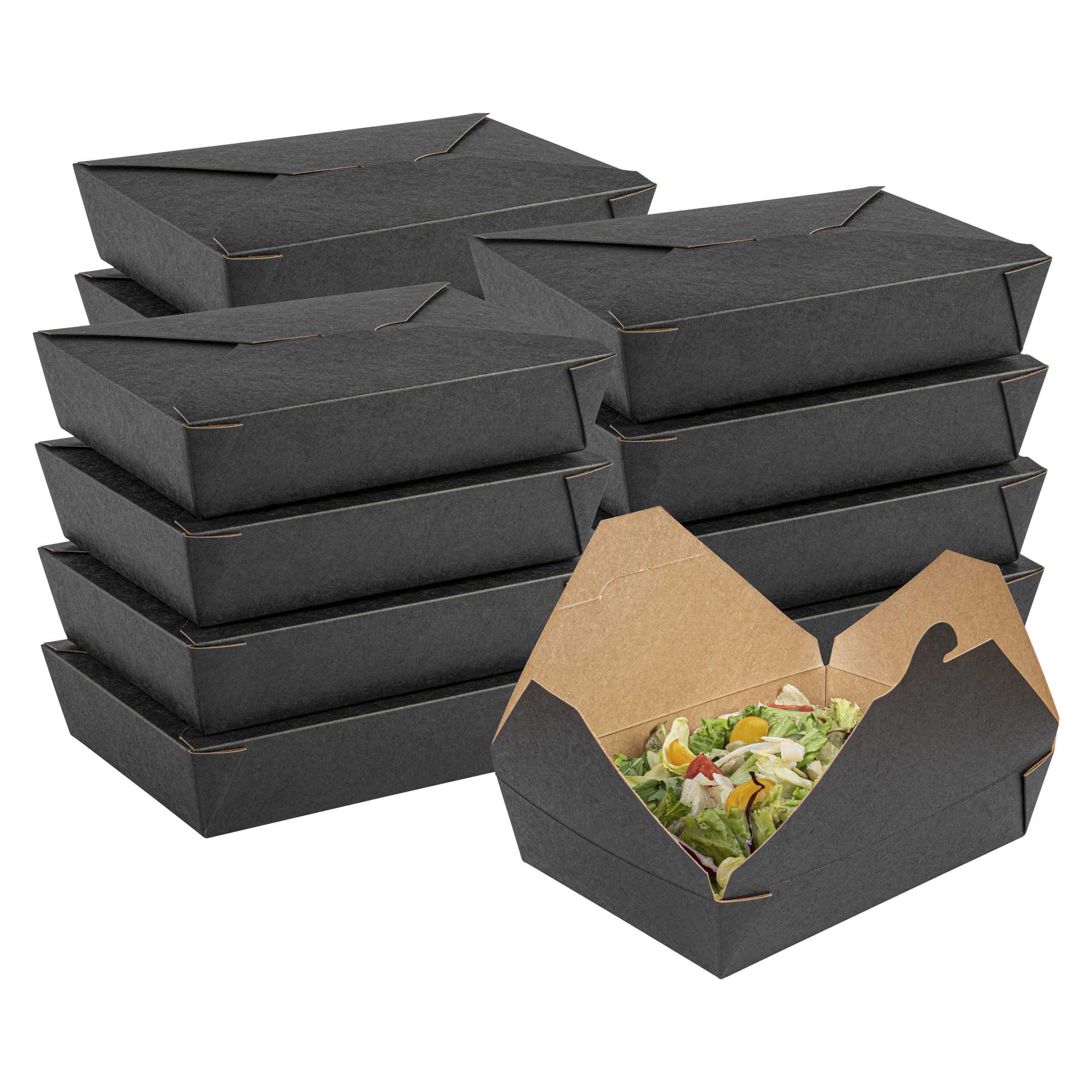 Bio Tek 49 oz Rectangle Black Paper #2 Bio Box Take Out Container - 8 1/2" x 6 1/4" x 2" - 50 count box