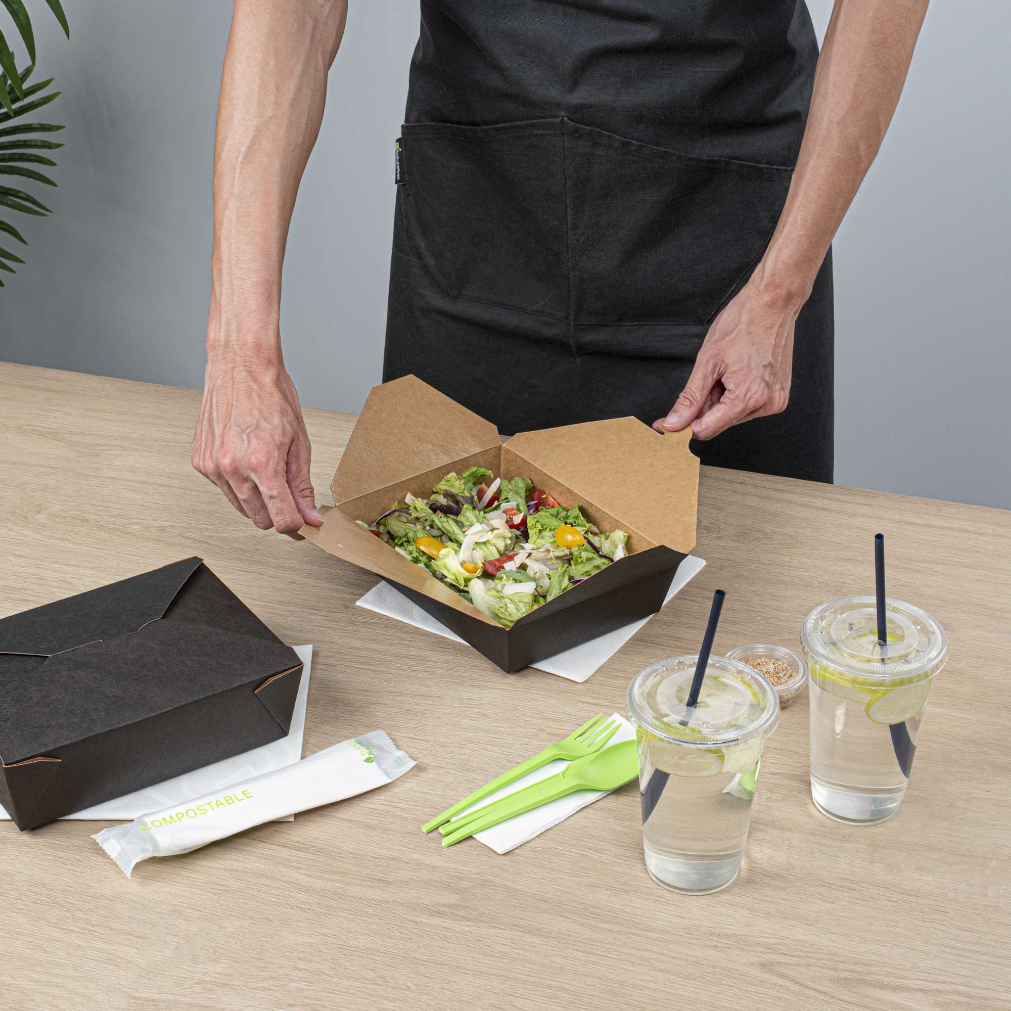 Bio Tek 49 oz Rectangle Black Paper #2 Bio Box Take Out Container - 8 1/2" x 6 1/4" x 2" - 50 count box