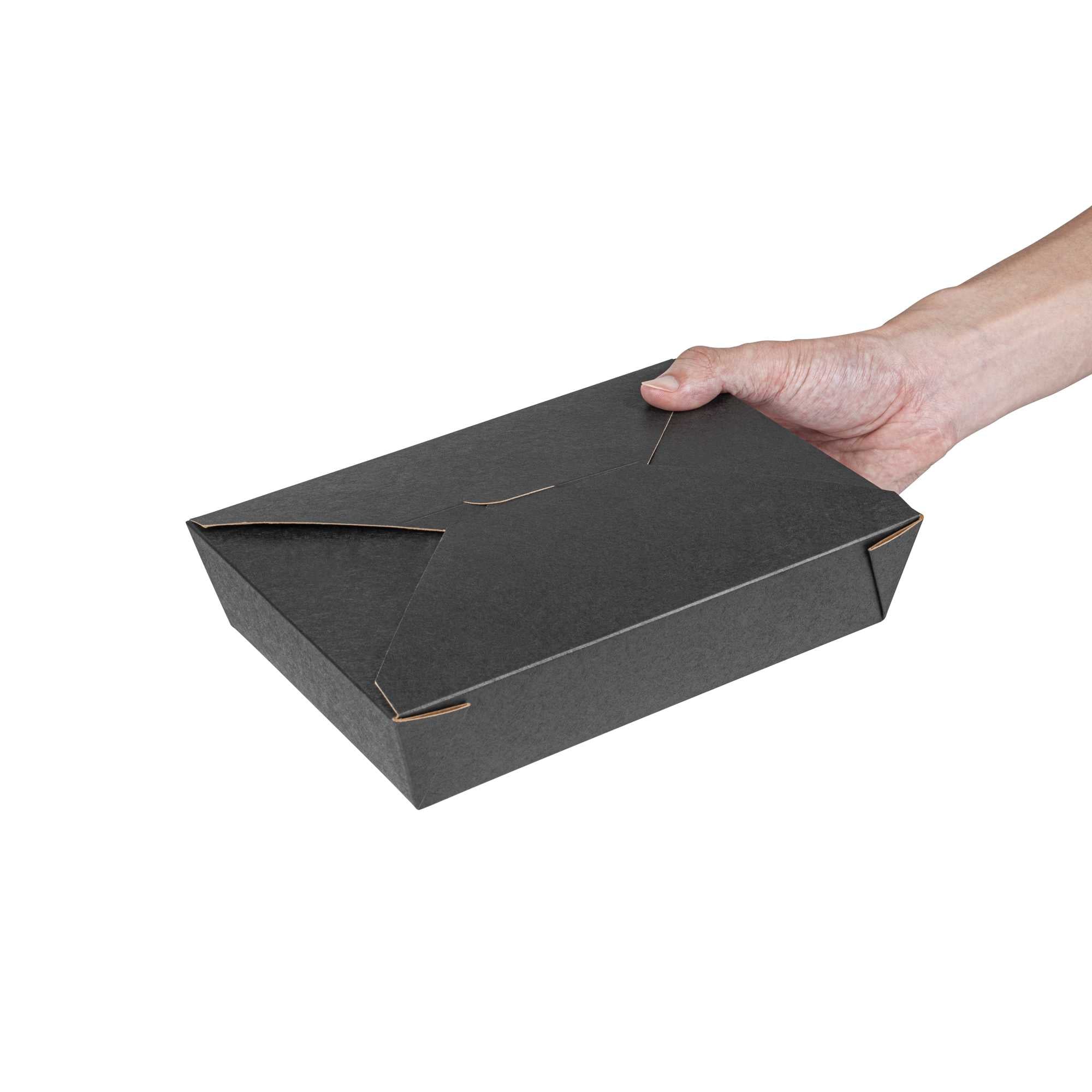 Bio Tek 49 oz Rectangle Black Paper #2 Bio Box Take Out Container - 8 1/2" x 6 1/4" x 2" - 200 count box