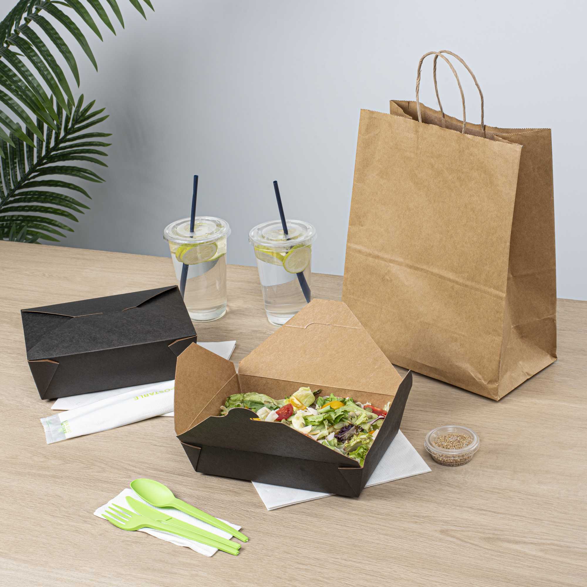 Bio Tek 49 oz Rectangle Black Paper #2 Bio Box Take Out Container - 8 1/2" x 6 1/4" x 2" - 200 count box