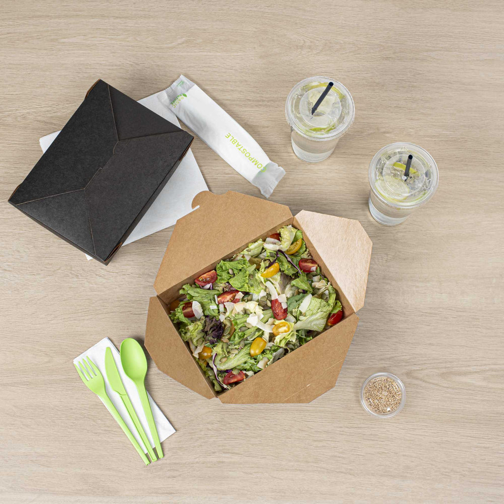 Bio Tek 49 oz Rectangle Black Paper #2 Bio Box Take Out Container - 8 1/2" x 6 1/4" x 2" - 200 count box