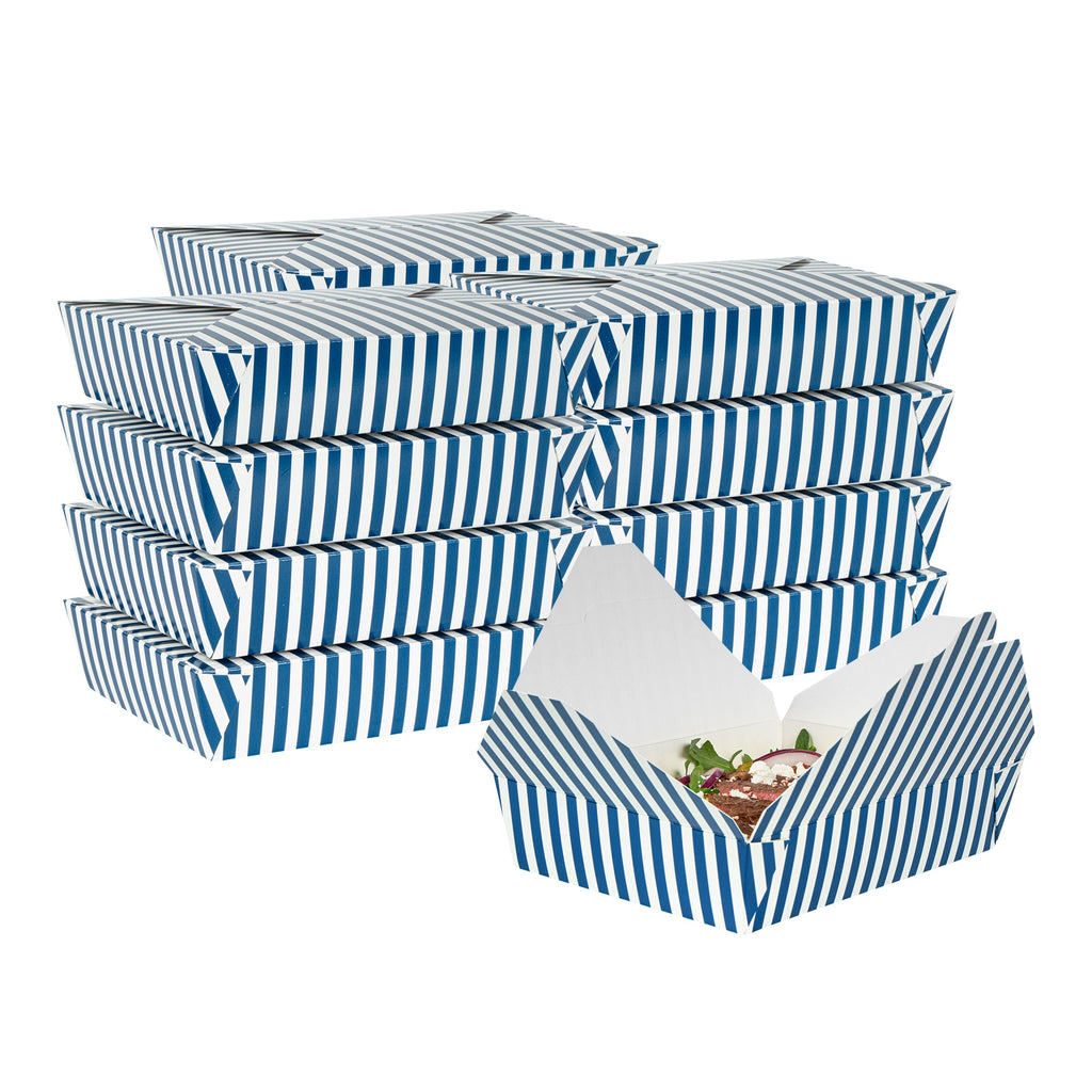 Bio Tek 49 oz Rectangle Blue and White Stripe Paper #2 Bio Box Take Out Container - 8 1/2" x 6 1/4" x 2" - 200 count box