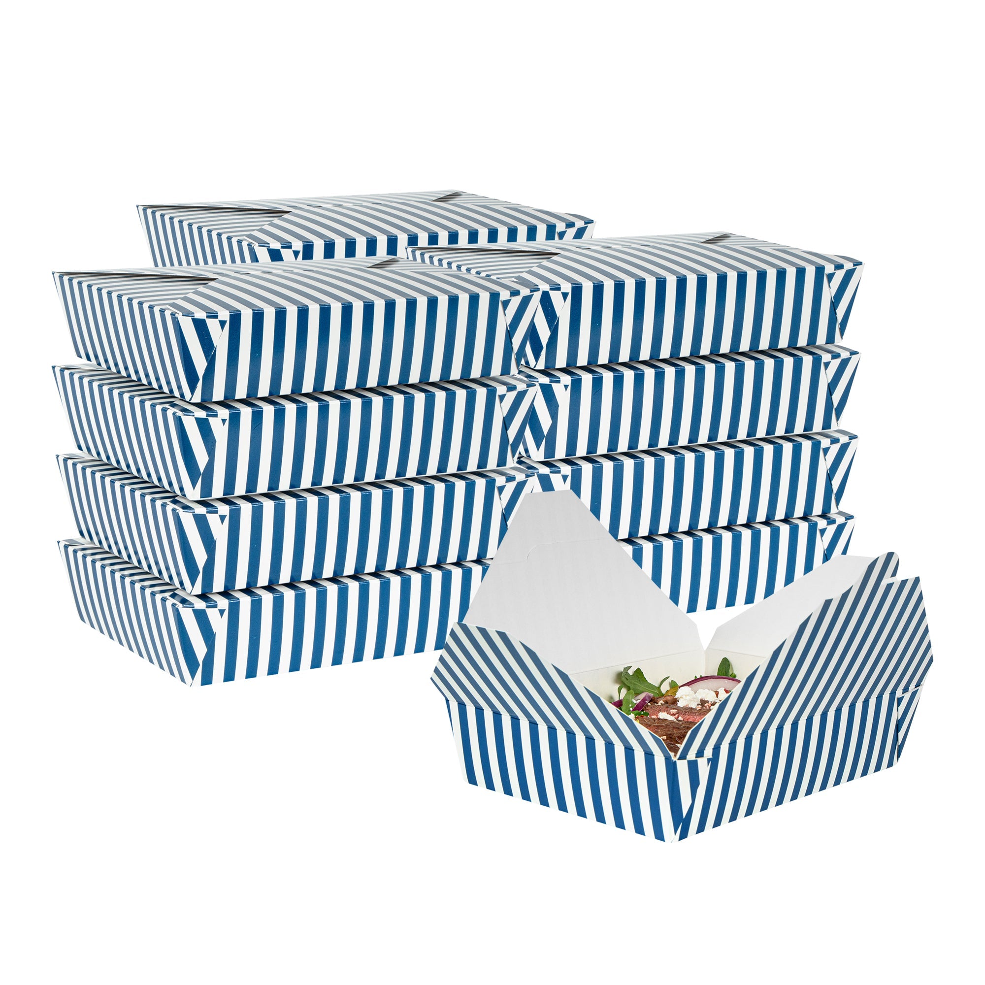 Bio Tek 49 oz Rectangle Blue and White Stripe Paper #2 Bio Box Take Out Container - 8 1/2" x 6 1/4" x 2" - 200 count box