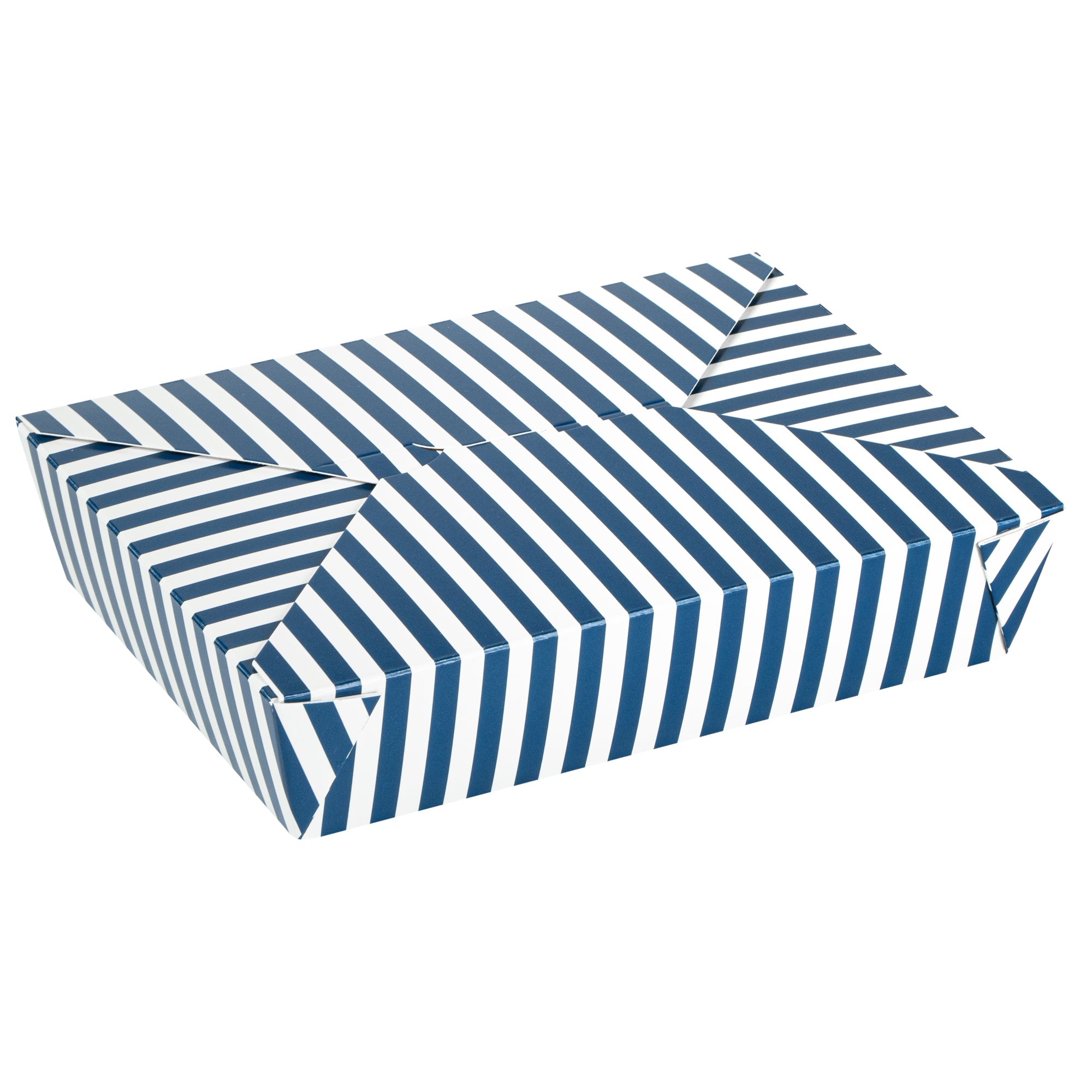 Bio Tek 49 oz Rectangle Blue and White Stripe Paper #2 Bio Box Take Out Container - 8 1/2" x 6 1/4" x 2" -50 count box
