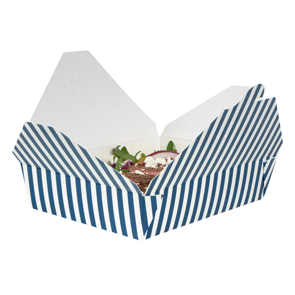 Bio Tek 49 oz Rectangle Blue and White Stripe Paper #2 Bio Box Take Out Container - 8 1/2" x 6 1/4" x 2" - 200 count box