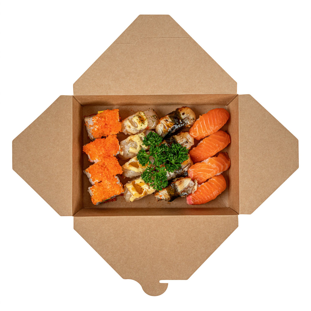 Bio Tek 49 oz Rectangle Plaid Paper #2 Bio Box Take Out Container - 8 1/2" x 6 1/4" x 2" -50 count box