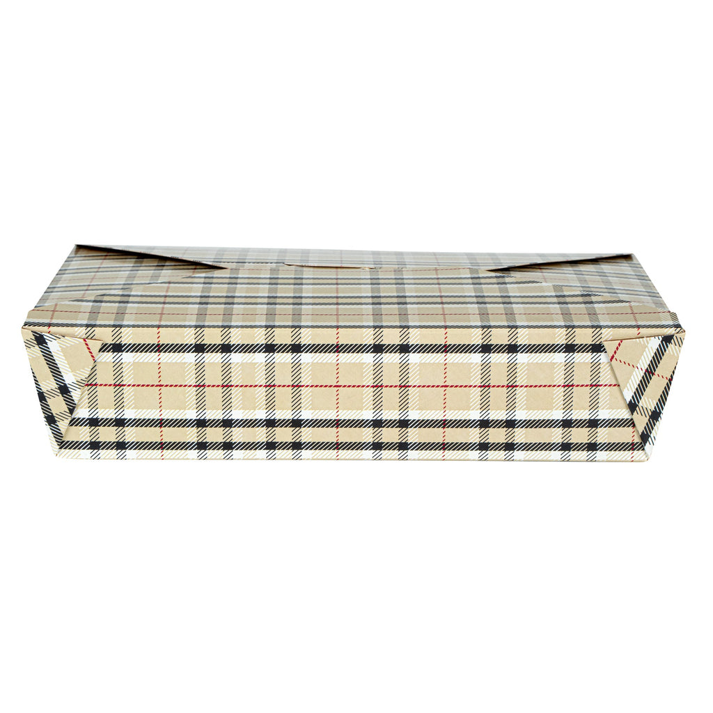 Bio Tek 49 oz Rectangle Plaid Paper #2 Bio Box Take Out Container - 8 1/2" x 6 1/4" x 2" -50 count box