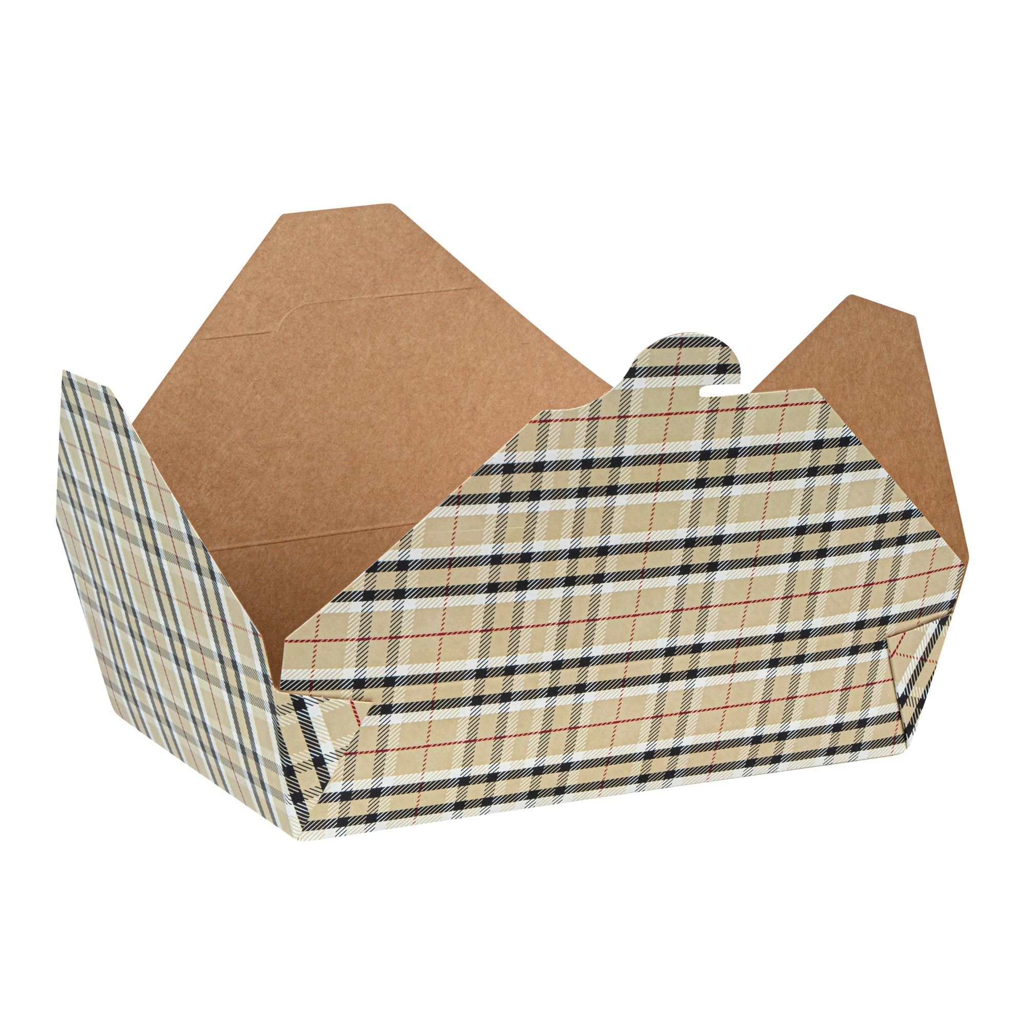 Bio Tek 49 oz Rectangle Plaid Paper #2 Bio Box Take Out Container - 8 1/2" x 6 1/4" x 2" - 200 count box