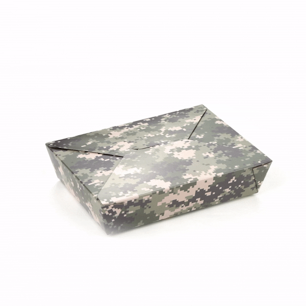 Bio Tek 49 oz Rectangle Camouflage Paper #2 Bio Box Take Out Container - 8 1/2" x 6 1/4" x 2" -50 count box