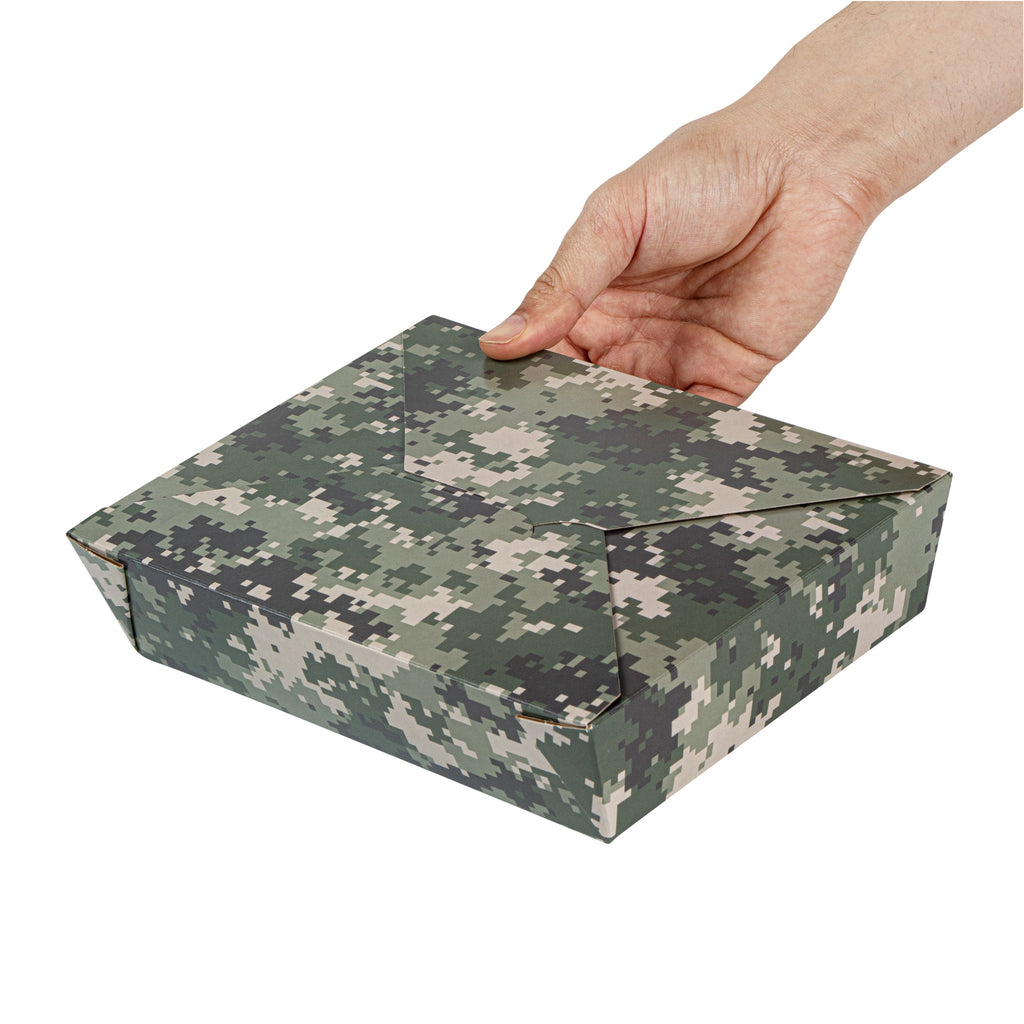 Bio Tek 49 oz Rectangle Camouflage Paper #2 Bio Box Take Out Container - 8 1/2" x 6 1/4" x 2" - 200 count box