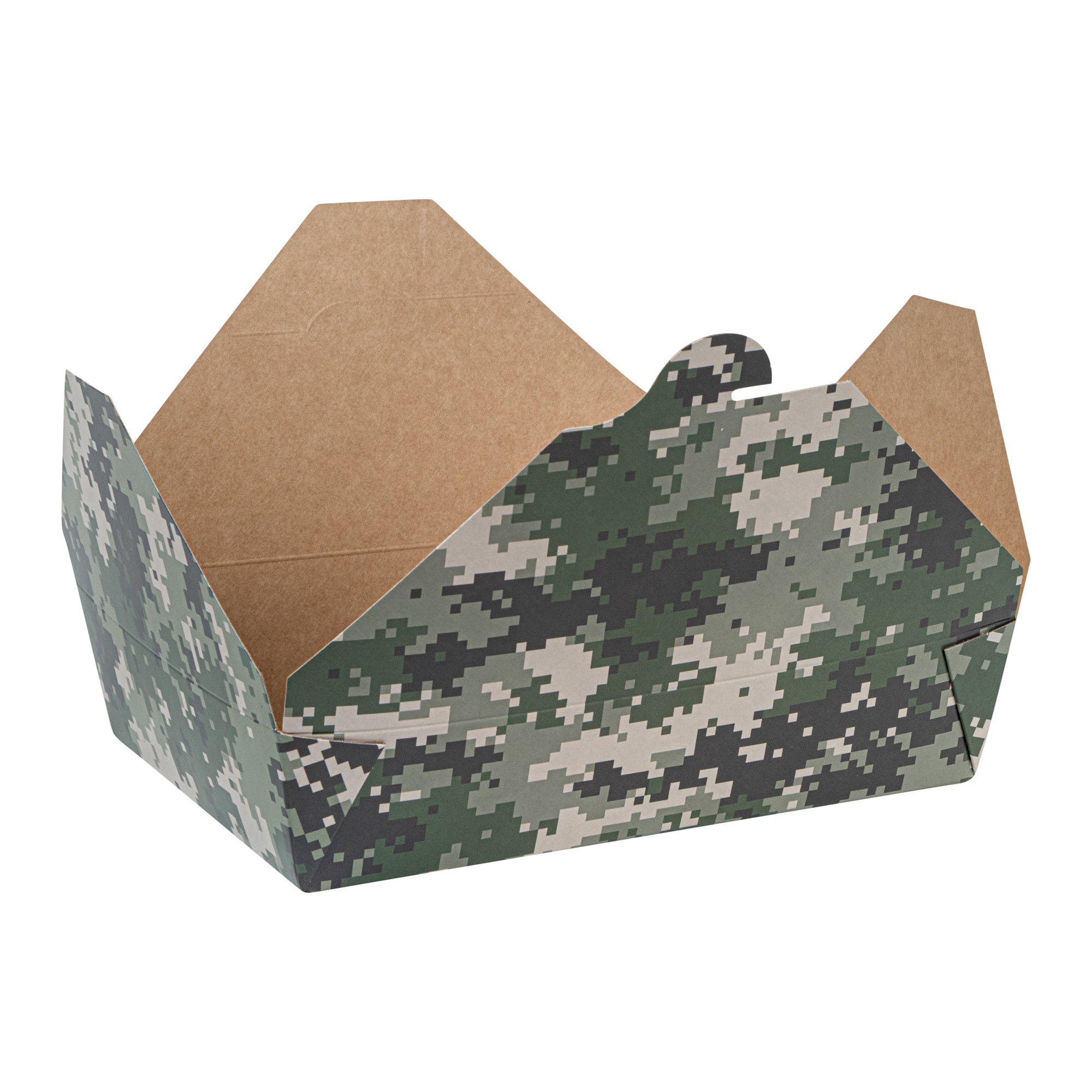 Bio Tek 49 oz Rectangle Camouflage Paper #2 Bio Box Take Out Container - 8 1/2" x 6 1/4" x 2" - 200 count box