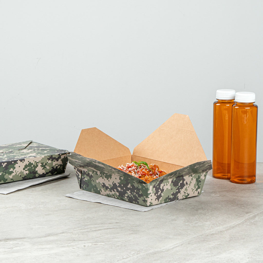 Bio Tek 49 oz Rectangle Camouflage Paper #2 Bio Box Take Out Container - 8 1/2" x 6 1/4" x 2" - 200 count box