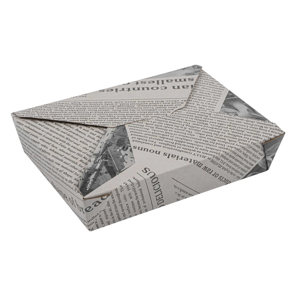 Bio Tek 49 oz Rectangle Newsprint Paper #2 Bio Box Take Out Container - 8 1/2" x 6 1/4" x 2" - 200 count box