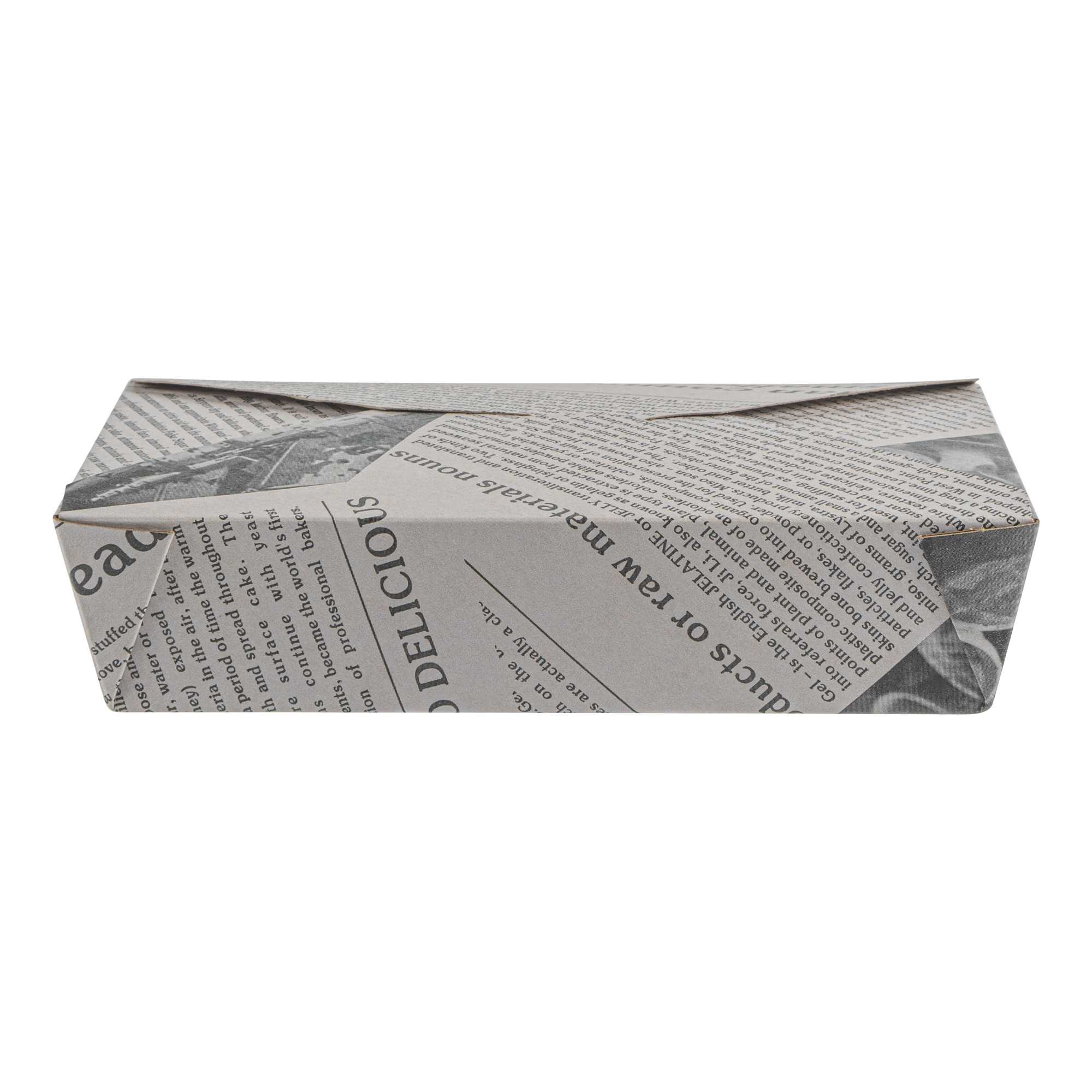 Bio Tek 49 oz Rectangle Newsprint Paper #2 Bio Box Take Out Container - 8 1/2" x 6 1/4" x 2" - 200 count box