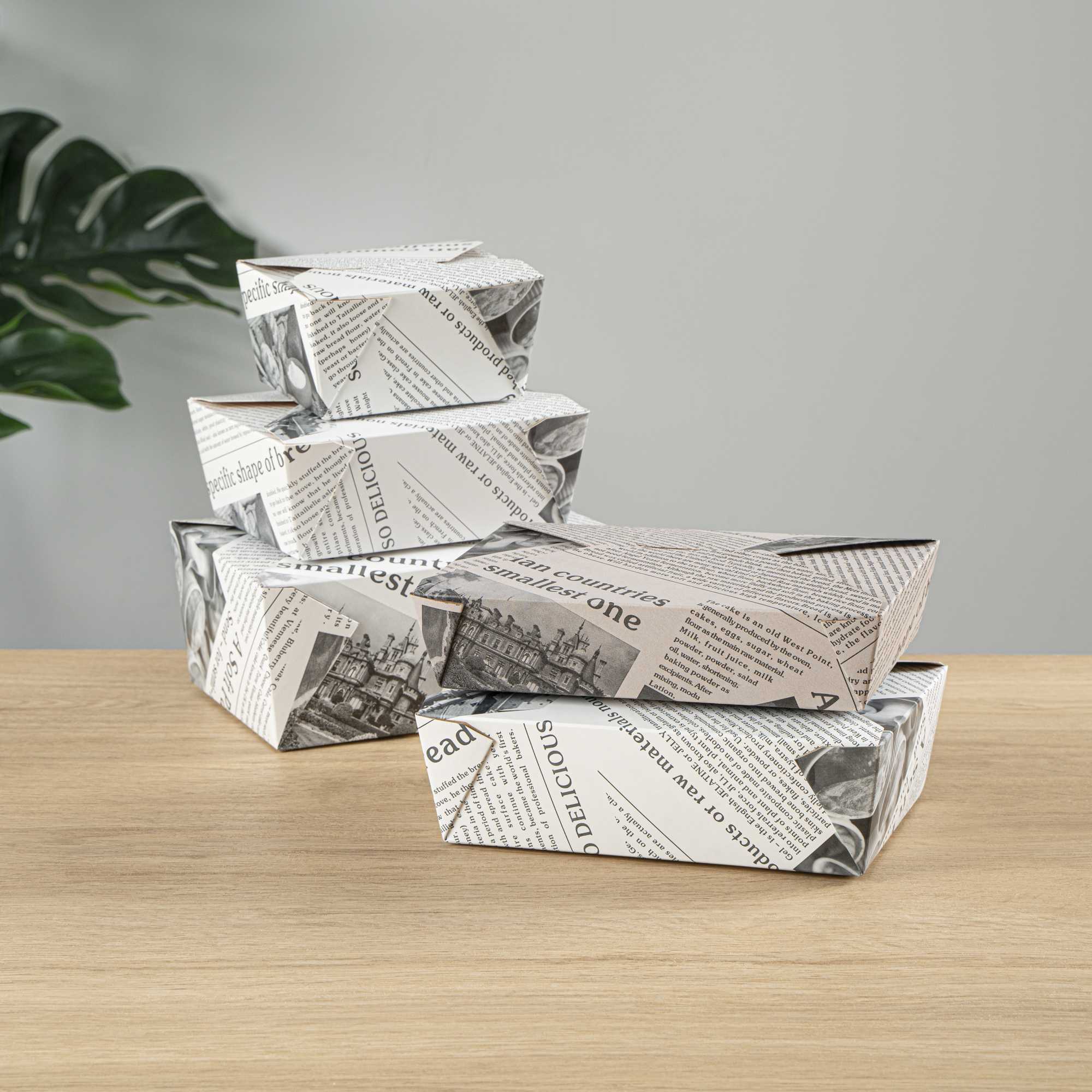 Bio Tek 49 oz Rectangle Newsprint Paper #2 Bio Box Take Out Container - 8 1/2" x 6 1/4" x 2" - 200 count box
