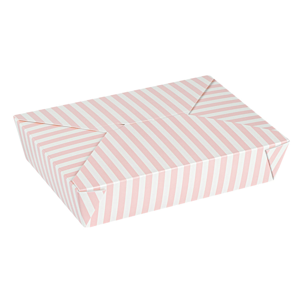 Bio Tek 49 oz Rectangle Pink and White Stripe Paper #2 Bio Box Take Out Container - 8 1/2" x 6 1/4" x 2" - 200 count box
