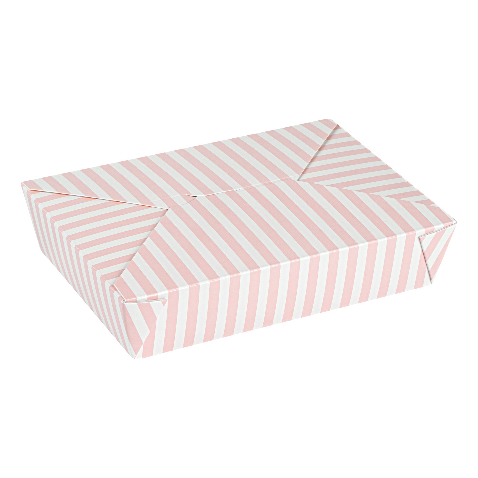 Bio Tek 49 oz Rectangle Pink and White Stripe Paper #2 Bio Box Take Out Container - 8 1/2" x 6 1/4" x 2" -50 count box