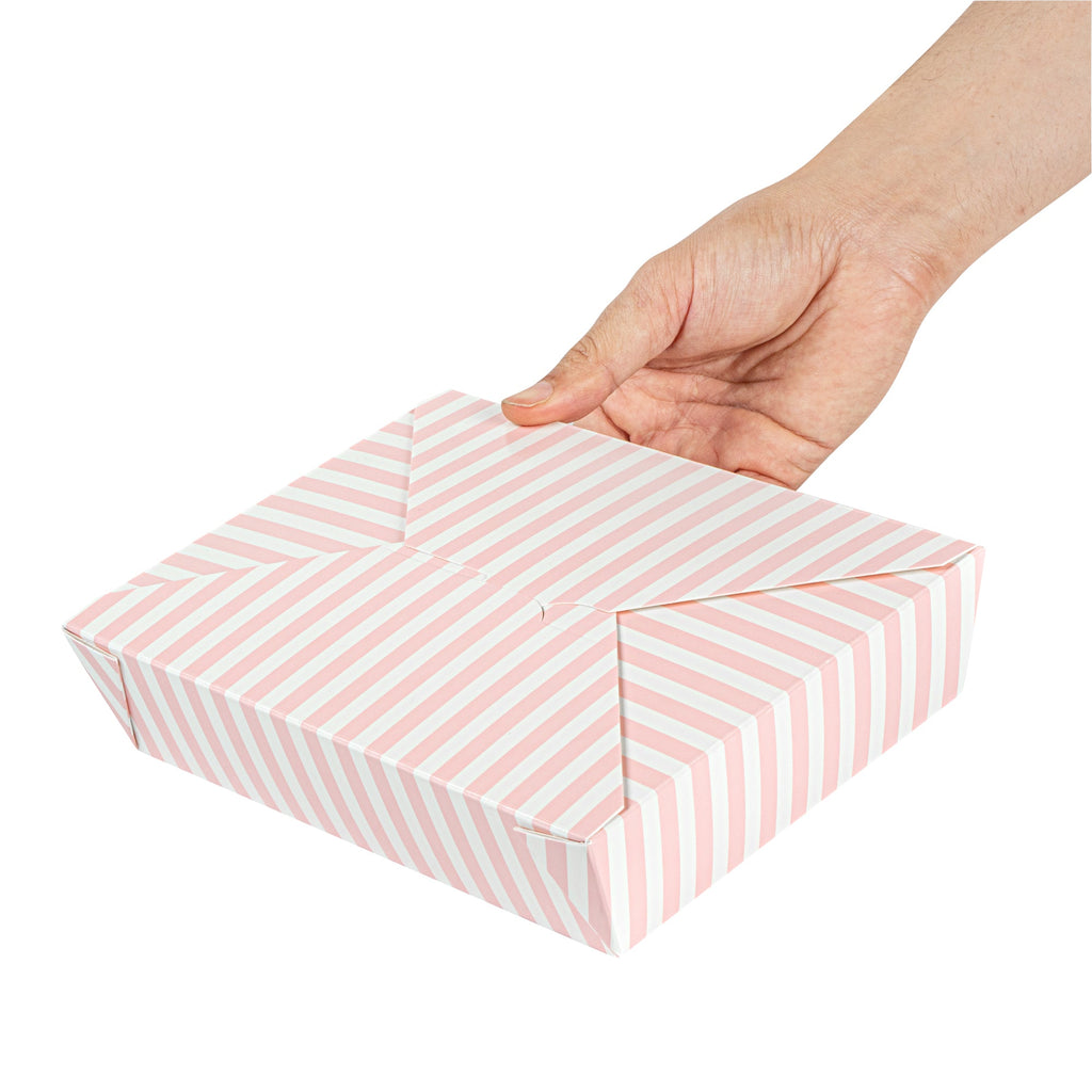 Bio Tek 49 oz Rectangle Pink and White Stripe Paper #2 Bio Box Take Out Container - 8 1/2" x 6 1/4" x 2" -50 count box