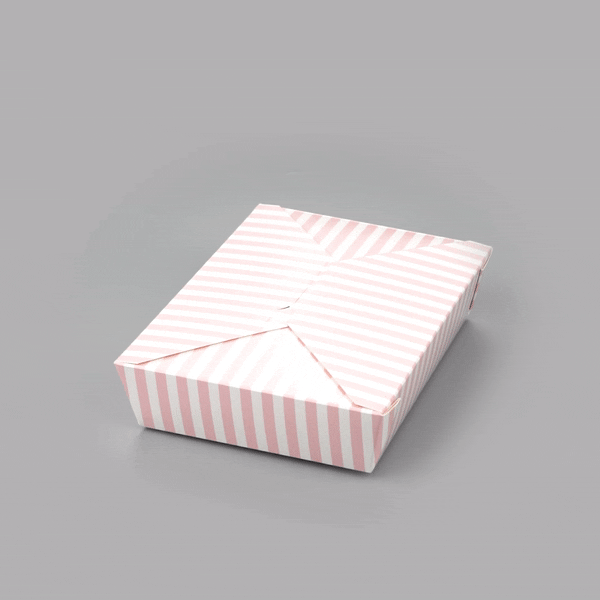 Bio Tek 49 oz Rectangle Pink and White Stripe Paper #2 Bio Box Take Out Container - 8 1/2" x 6 1/4" x 2" -50 count box