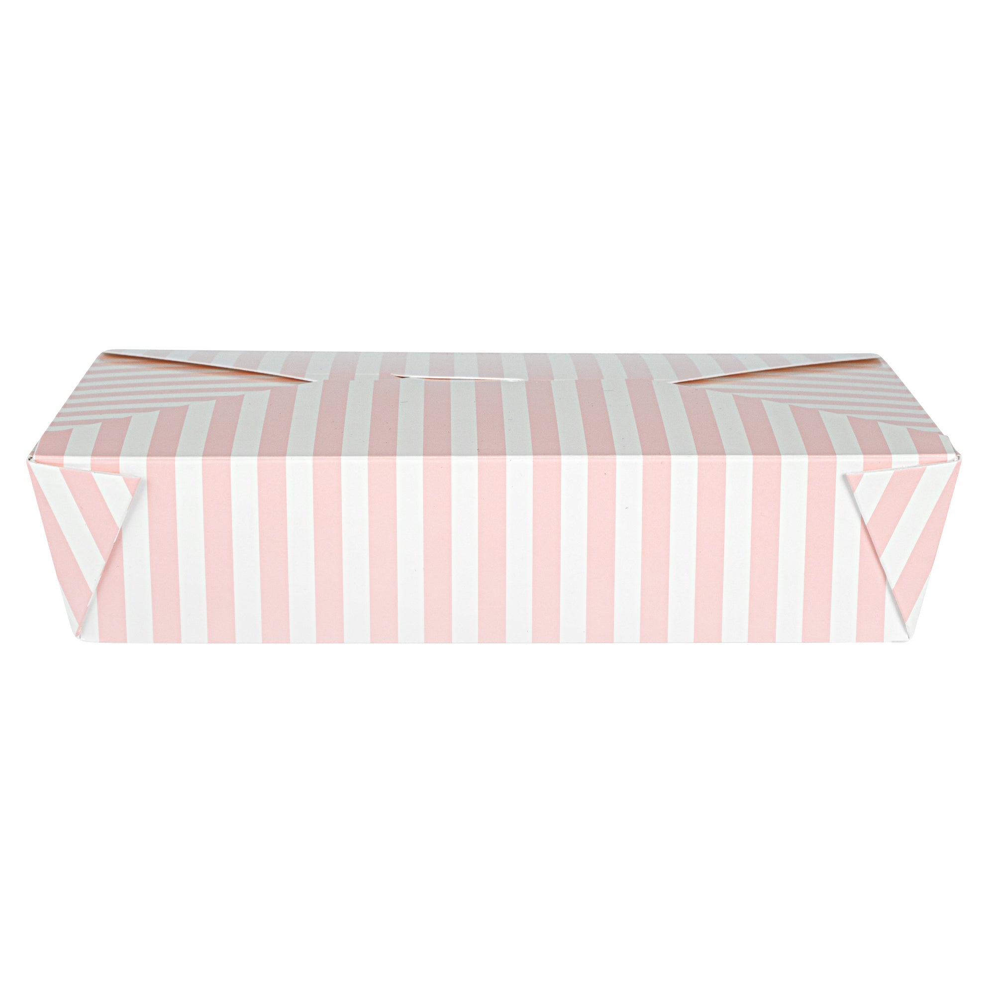 Bio Tek 49 oz Rectangle Pink and White Stripe Paper #2 Bio Box Take Out Container - 8 1/2" x 6 1/4" x 2" -50 count box