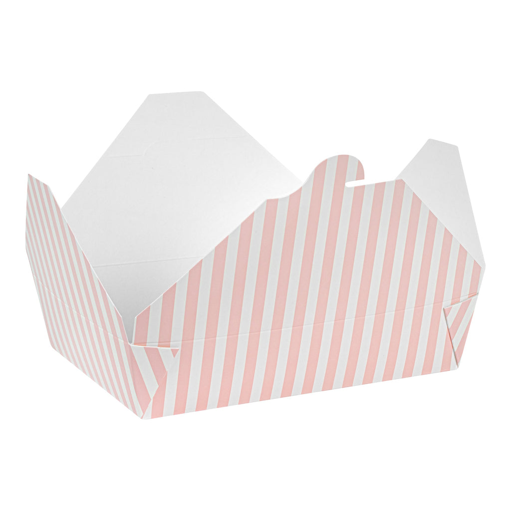 Bio Tek 49 oz Rectangle Pink and White Stripe Paper #2 Bio Box Take Out Container - 8 1/2" x 6 1/4" x 2" -50 count box