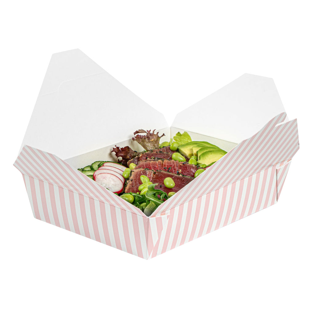 Bio Tek 49 oz Rectangle Pink and White Stripe Paper #2 Bio Box Take Out Container - 8 1/2" x 6 1/4" x 2" - 200 count box