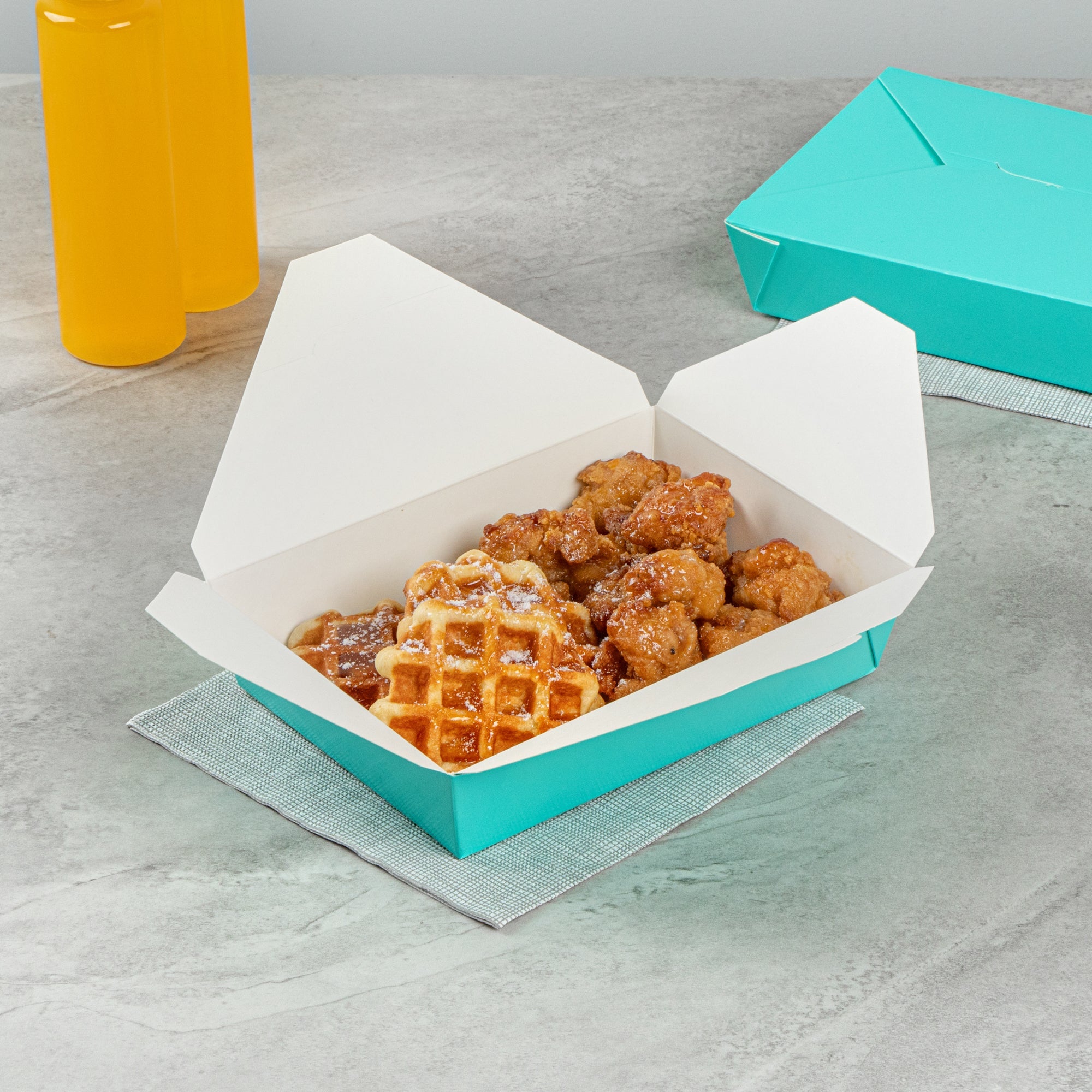 Bio Tek 49 oz Rectangle Turquoise Paper #2 Bio Box Take Out Container - 8 1/2" x 6 1/4" x 2" -50 count box