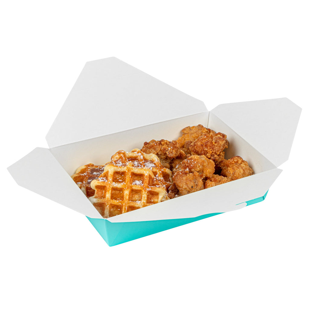 Bio Tek 49 oz Rectangle Turquoise Paper #2 Bio Box Take Out Container - 8 1/2" x 6 1/4" x 2" -50 count box