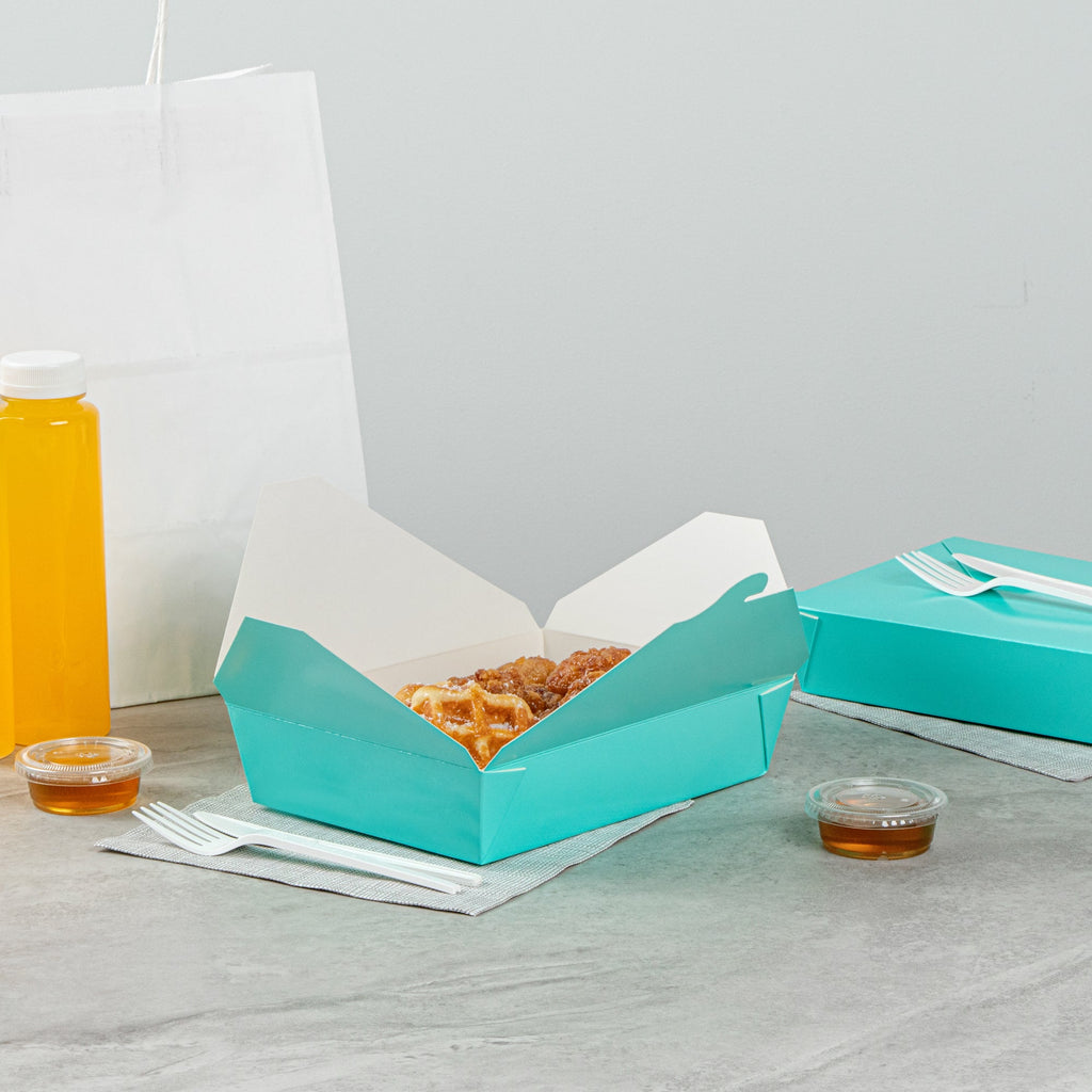 Bio Tek 49 oz Rectangle Turquoise Paper #2 Bio Box Take Out Container - 8 1/2" x 6 1/4" x 2" -50 count box