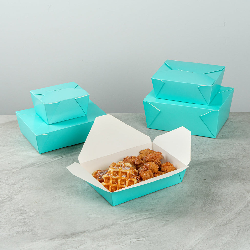 Bio Tek 49 oz Rectangle Turquoise Paper #2 Bio Box Take Out Container - 8 1/2" x 6 1/4" x 2" -50 count box