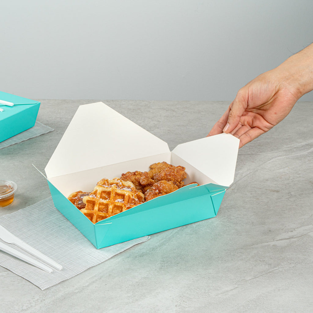 Bio Tek 49 oz Rectangle Turquoise Paper #2 Bio Box Take Out Container - 8 1/2" x 6 1/4" x 2" - 200 count box