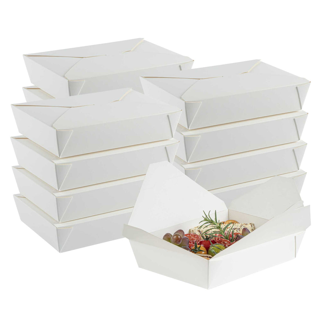 Bio Tek 49 oz Rectangle White Paper #2 Bio Box Take Out Container - 8 1/2" x 6 1/4" x 2" - 200 count box