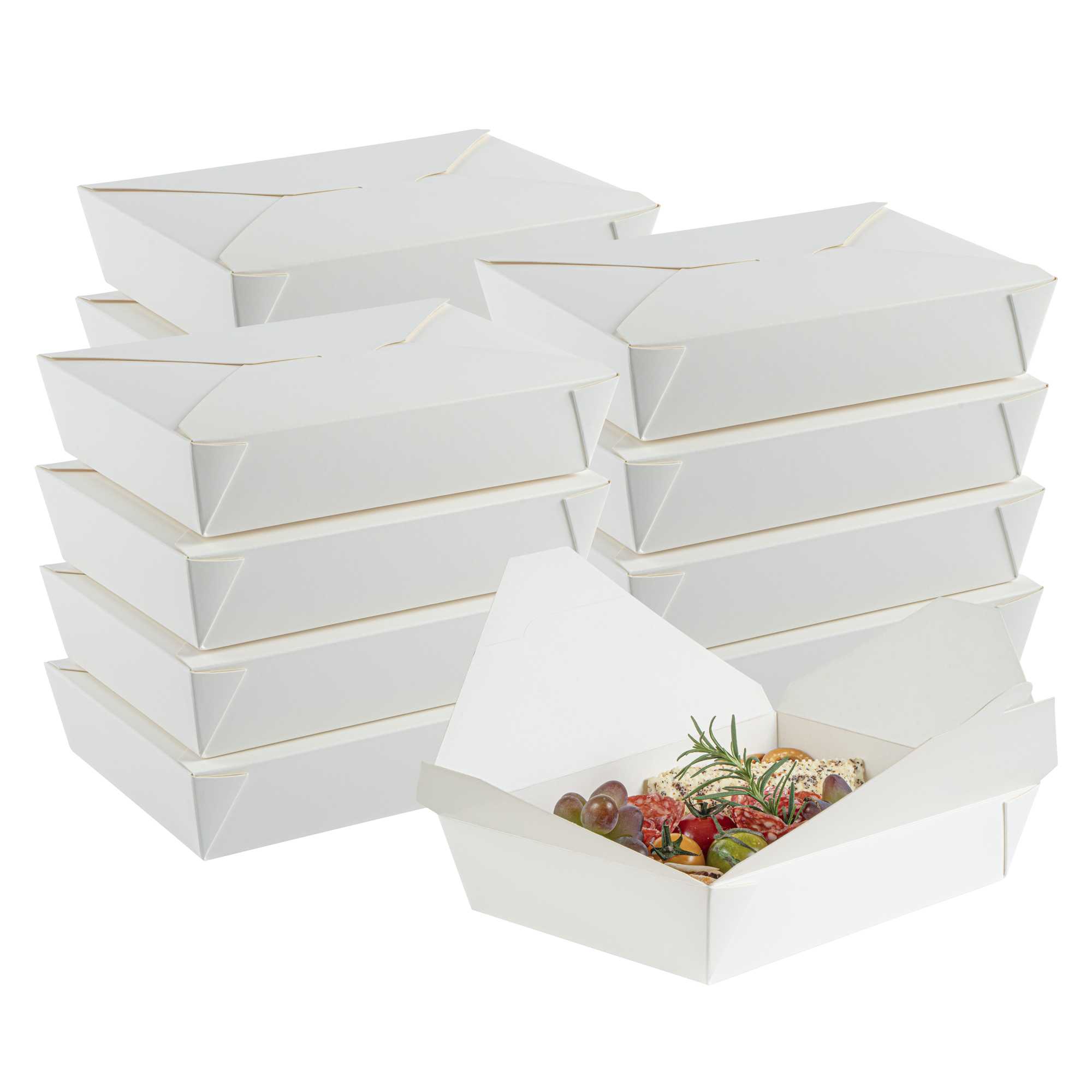 Bio Tek 49 oz Rectangle White Paper #2 Bio Box Take Out Container - 8 1/2" x 6 1/4" x 2" - 200 count box