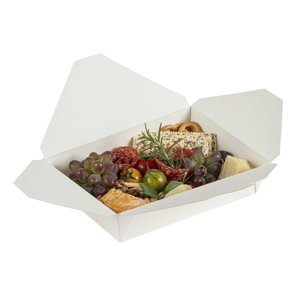 Bio Tek 49 oz Rectangle White Paper #2 Bio Box Take Out Container - 8 1/2" x 6 1/4" x 2" - 50 count box