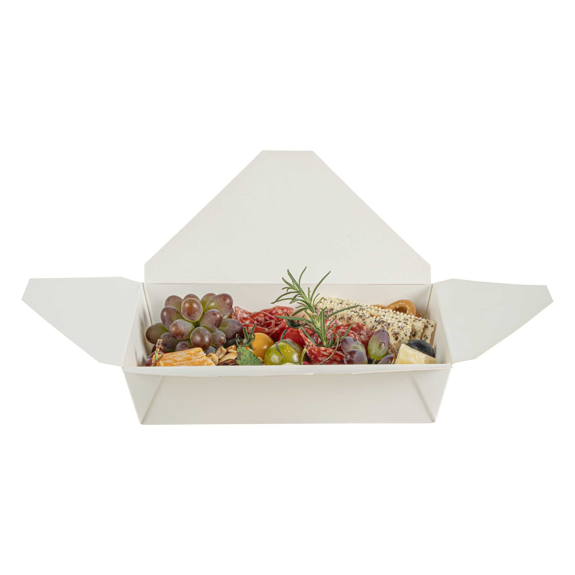 Bio Tek 49 oz Rectangle White Paper #2 Bio Box Take Out Container - 8 1/2" x 6 1/4" x 2" - 50 count box