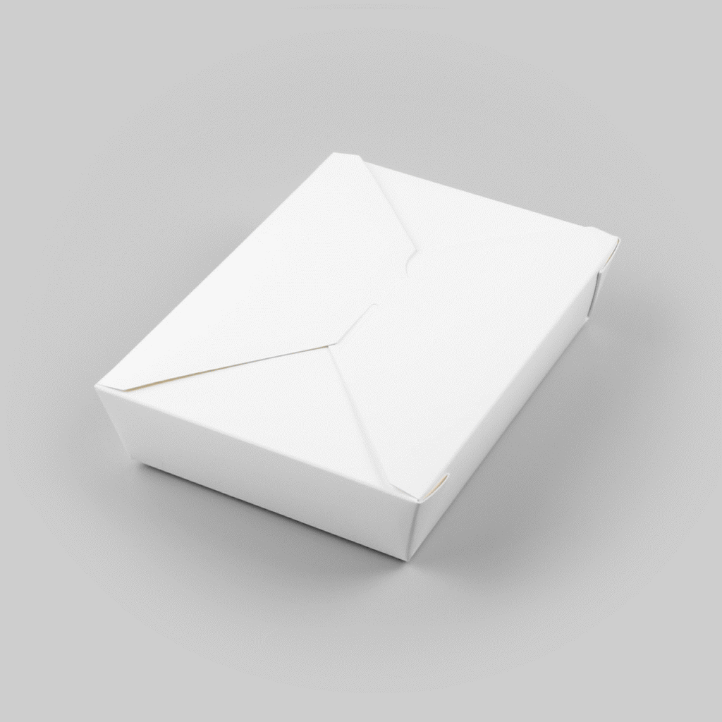 Bio Tek 49 oz Rectangle White Paper #2 Bio Box Take Out Container - 8 1/2" x 6 1/4" x 2" - 50 count box