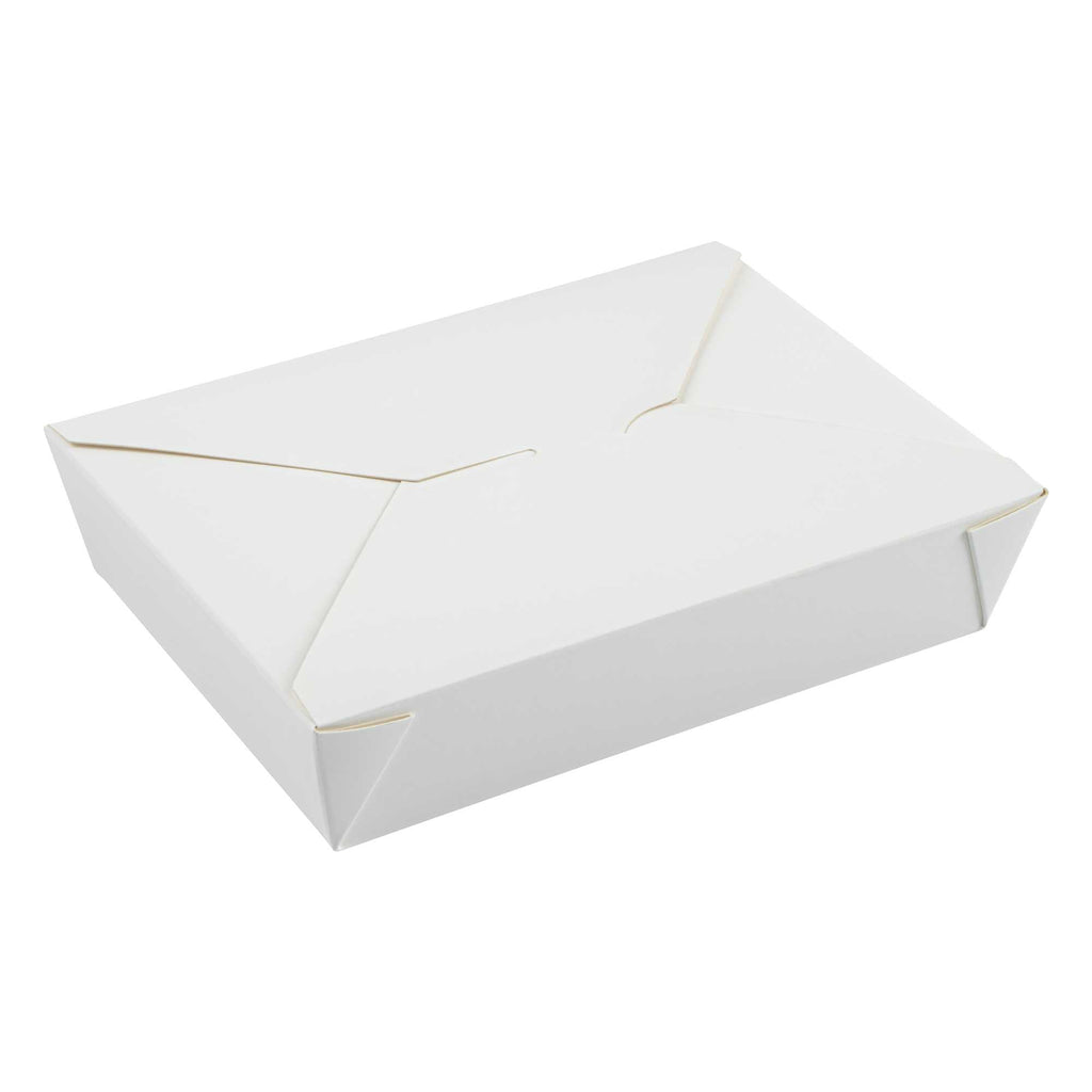 Bio Tek 49 oz Rectangle White Paper #2 Bio Box Take Out Container - 8 1/2" x 6 1/4" x 2" - 50 count box
