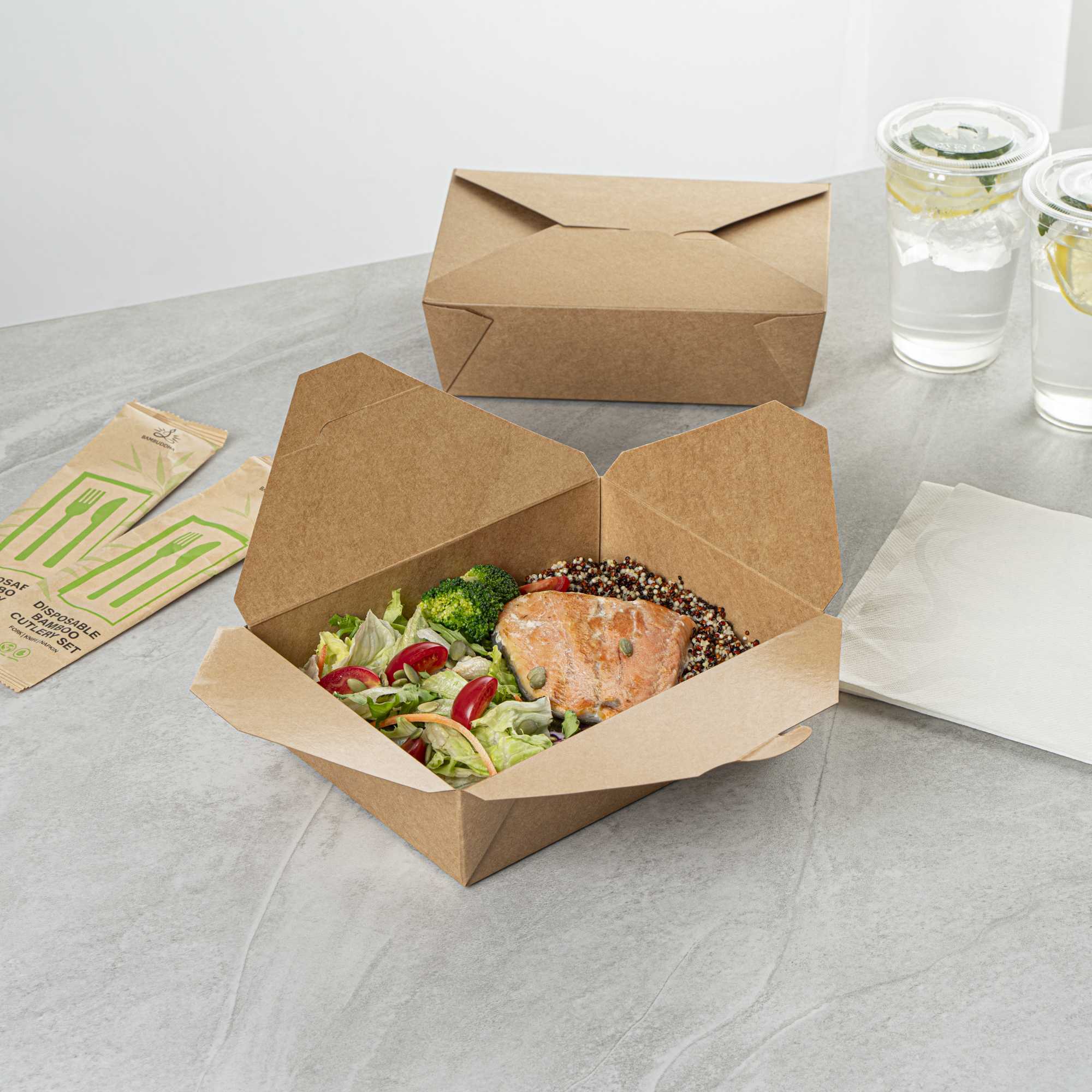 Bio Tek 71 oz Rectangle Kraft Paper #3 Bio Box Take Out Container - 8 1/2" x 6 1/4" x 2 1/2" - 200 count box