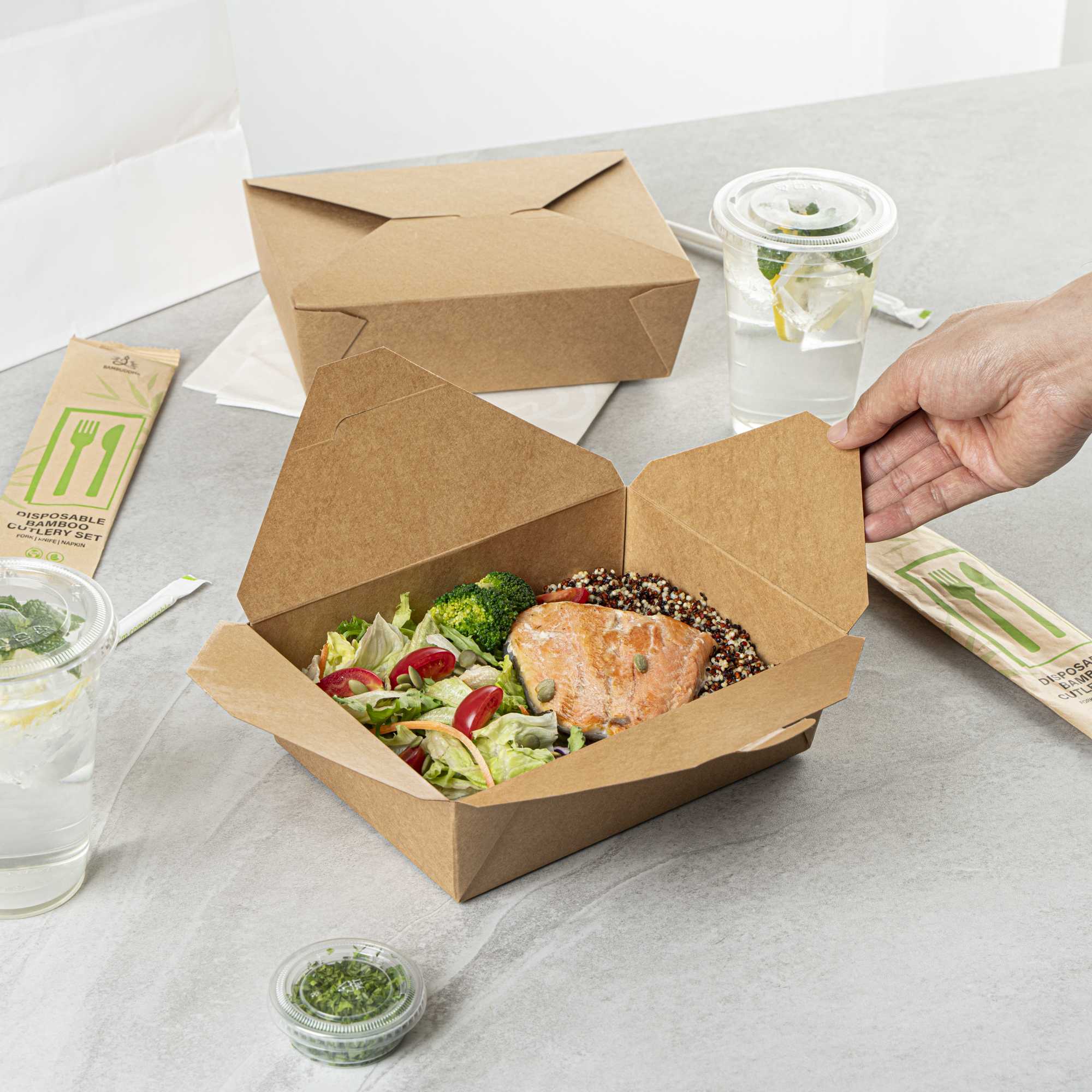 Bio Tek 71 oz Rectangle Kraft Paper #3 Bio Box Take Out Container - 8 1/2" x 6 1/4" x 2 1/2" - 50 count box