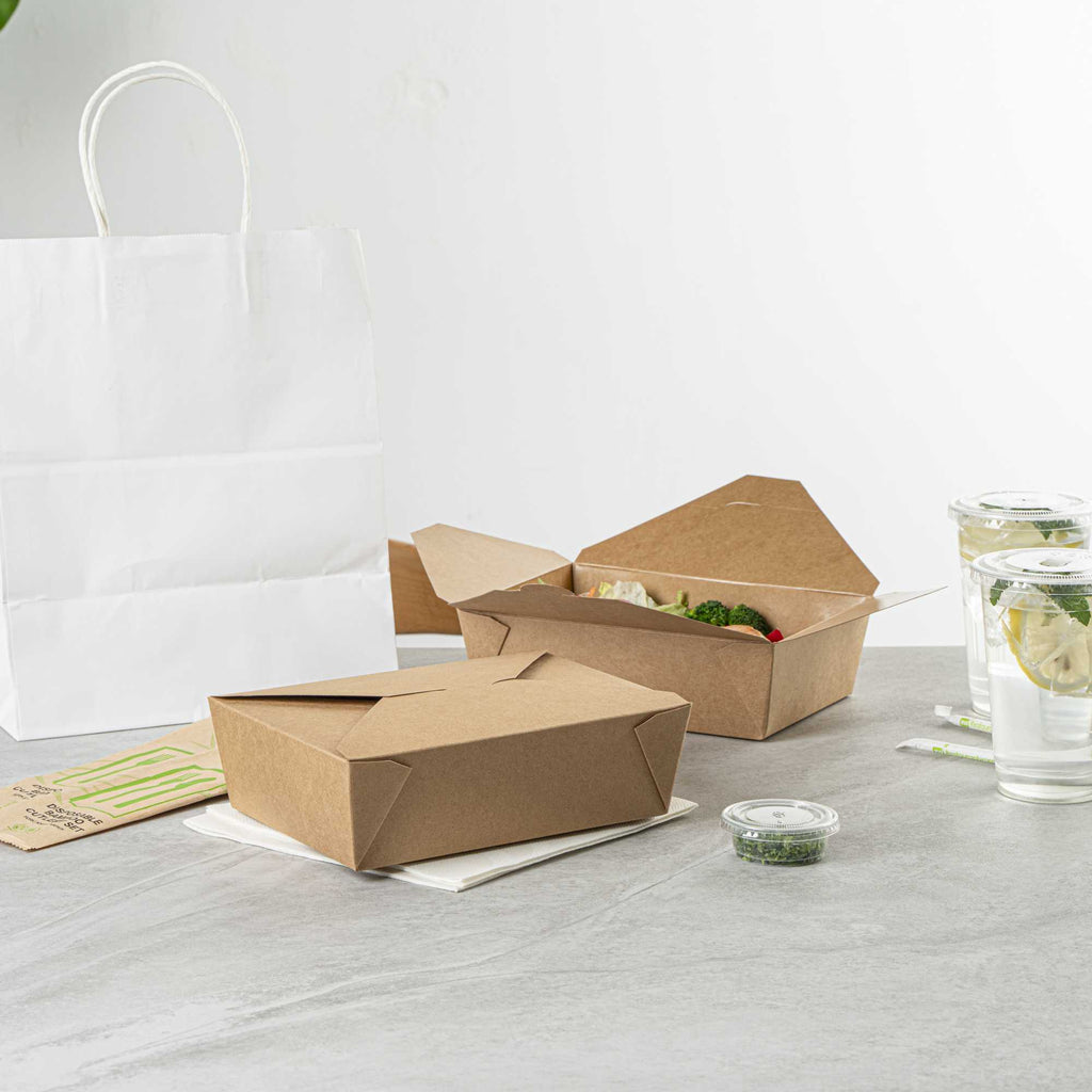 Bio Tek 71 oz Rectangle Kraft Paper #3 Bio Box Take Out Container - 8 1/2" x 6 1/4" x 2 1/2" - 50 count box