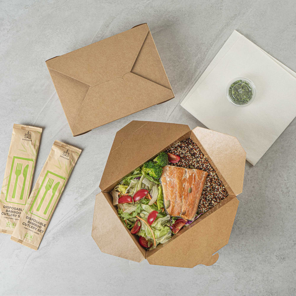 Bio Tek 71 oz Rectangle Kraft Paper #3 Bio Box Take Out Container - 8 1/2" x 6 1/4" x 2 1/2" - 50 count box
