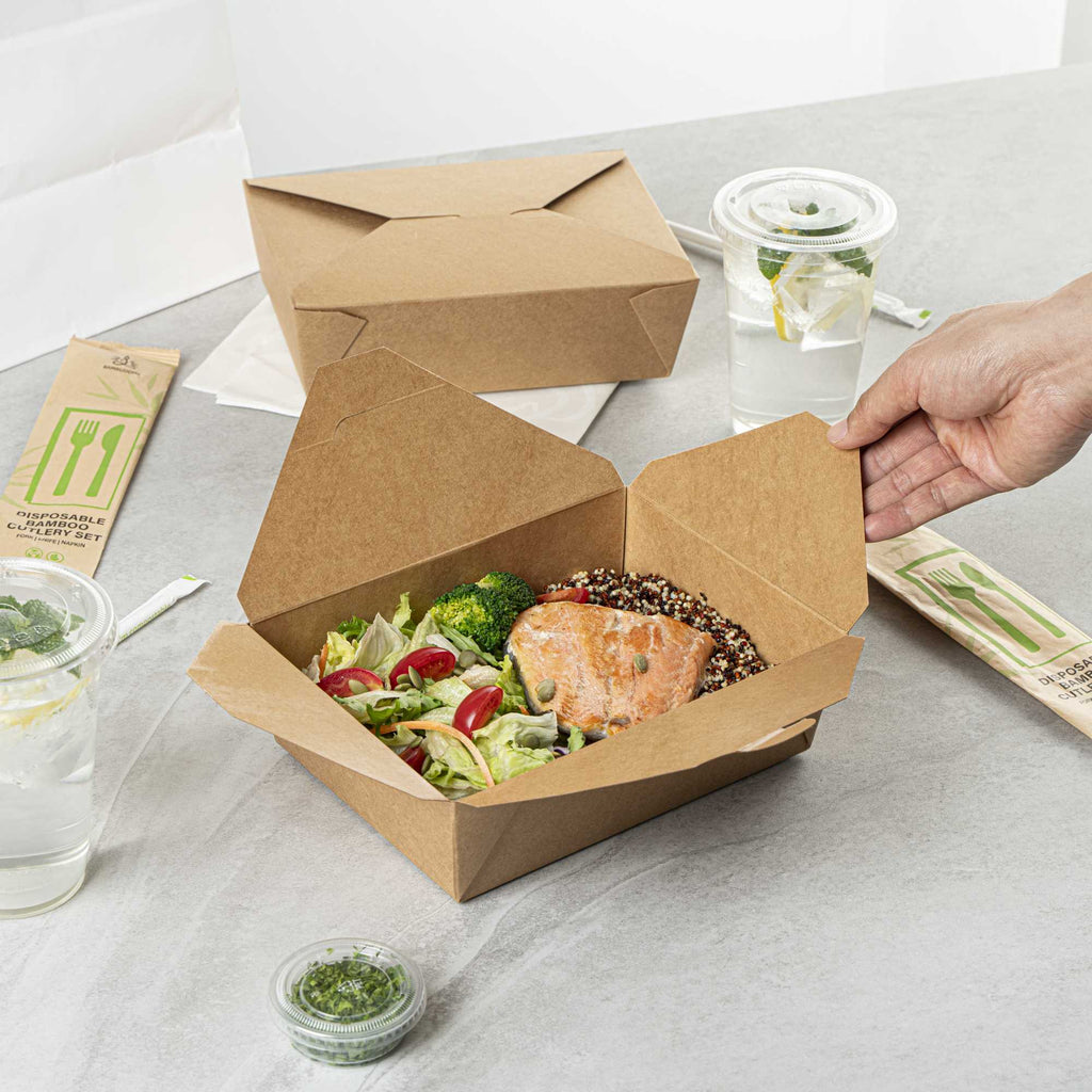 Bio Tek 71 oz Rectangle Kraft Paper #3 Bio Box Take Out Container - 8 1/2" x 6 1/4" x 2 1/2" - 200 count box