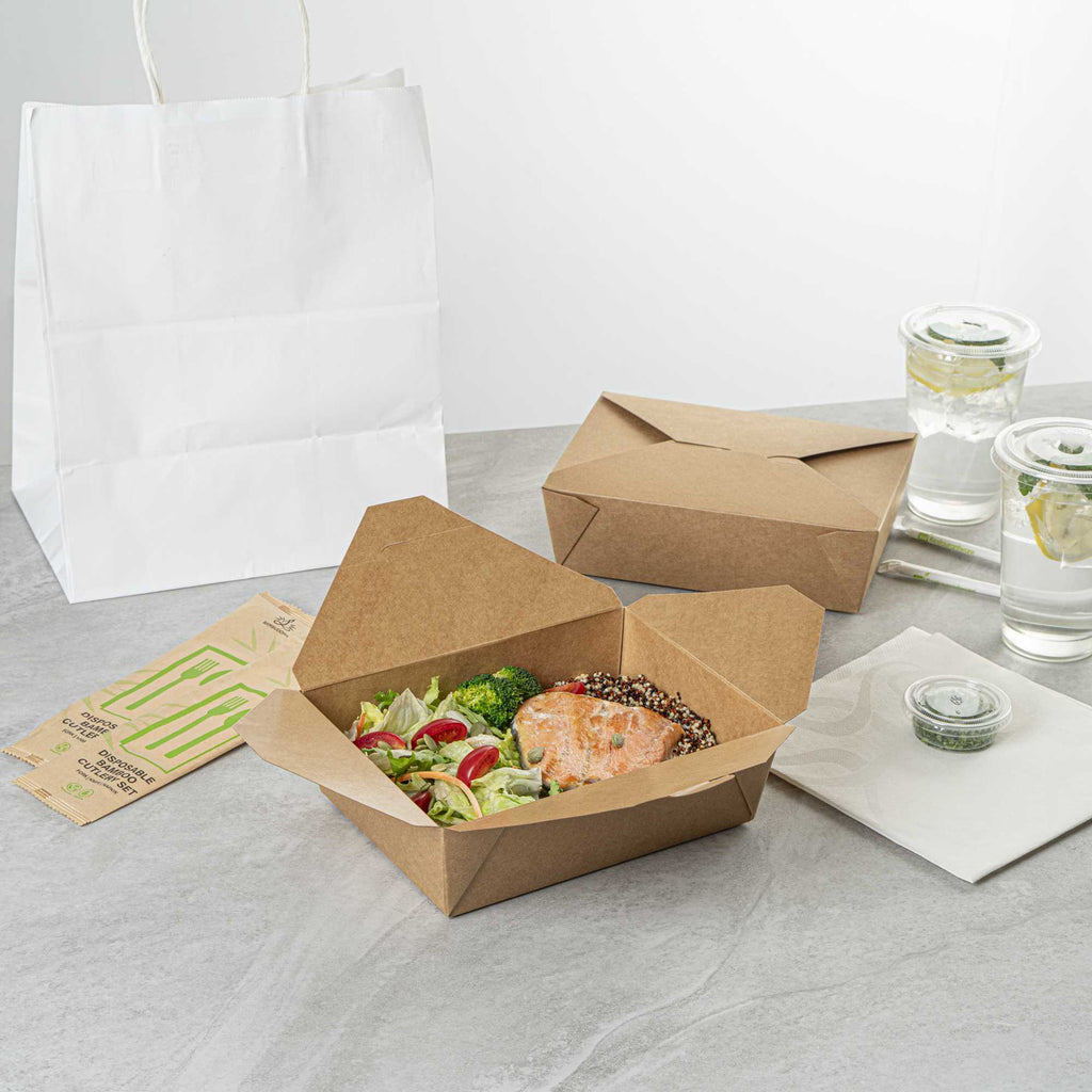 Bio Tek 71 oz Rectangle Kraft Paper #3 Bio Box Take Out Container - 8 1/2" x 6 1/4" x 2 1/2" - 200 count box