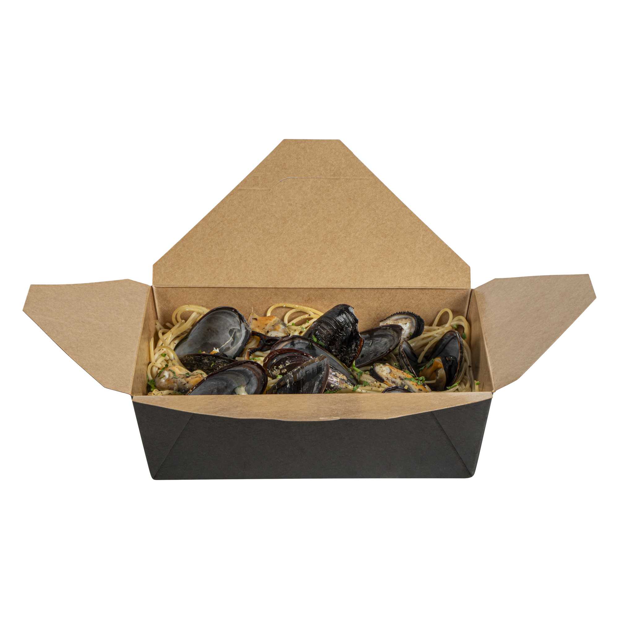 Bio Tek 71 oz Rectangle Black Paper #3 Bio Box Take Out Container - 8 1/2" x 6 1/4" x 2 1/2" - 50 count box