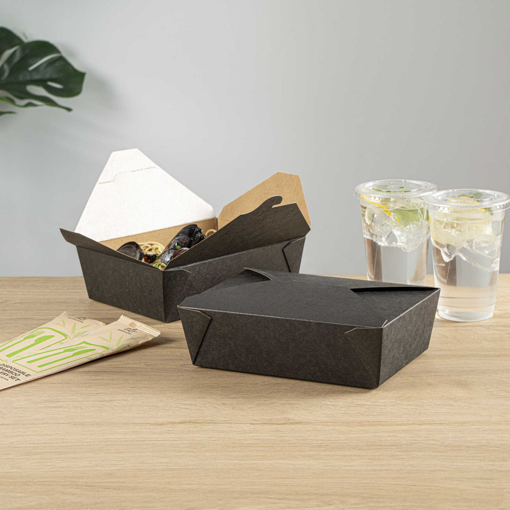 Bio Tek 71 oz Rectangle Black Paper #3 Bio Box Take Out Container - 8 1/2" x 6 1/4" x 2 1/2" - 50 count box