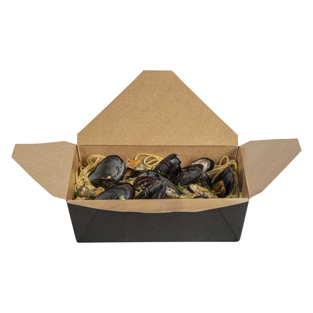 Bio Tek 71 oz Rectangle Black Paper #3 Bio Box Take Out Container - 8 1/2" x 6 1/4" x 2 1/2" - 200 count box