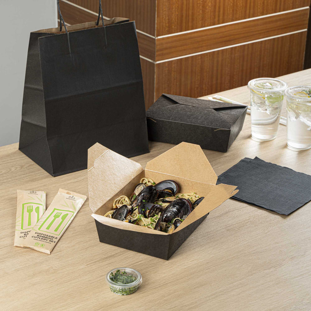 Bio Tek 71 oz Rectangle Black Paper #3 Bio Box Take Out Container - 8 1/2" x 6 1/4" x 2 1/2" - 200 count box